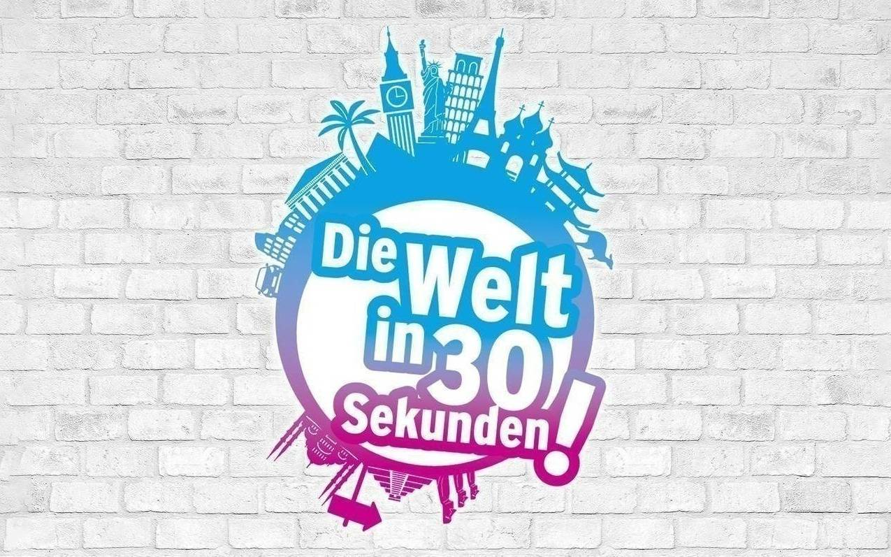 Das Logo von "Die Welt in 30 Sekunden" vor einer hellgrauen Mauer.