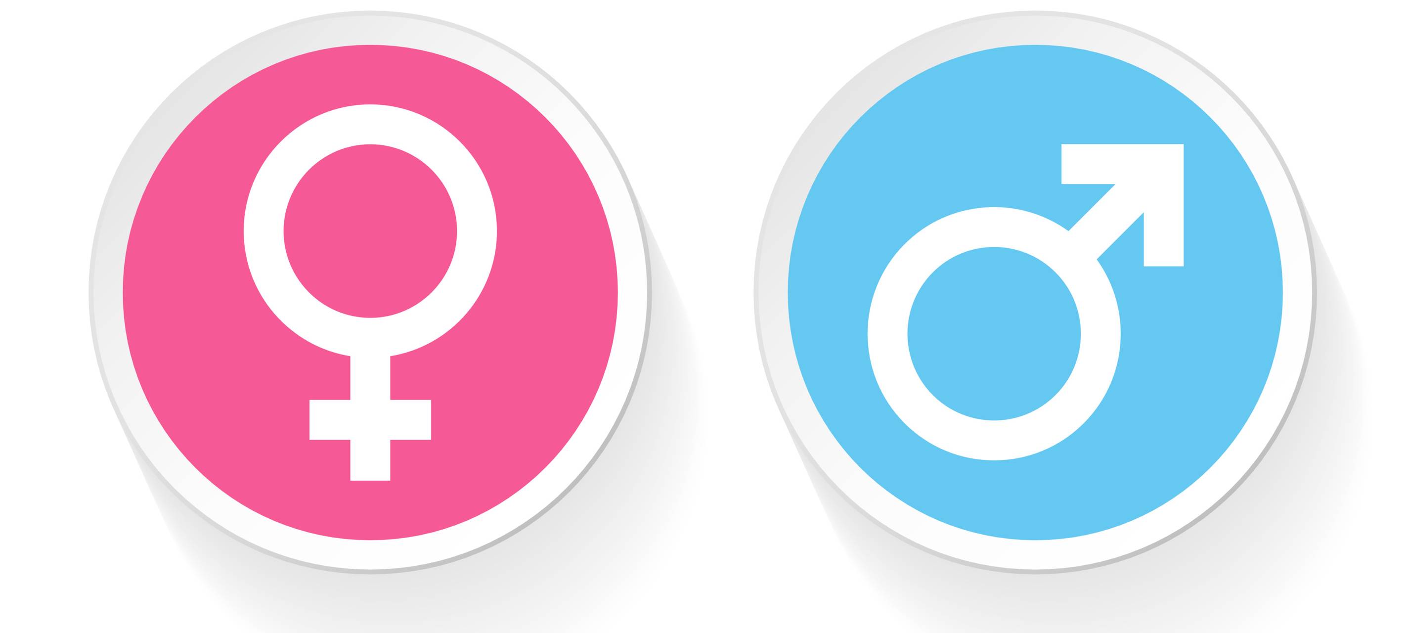 Männlich und weiblich Button vor weißem Hintergrund