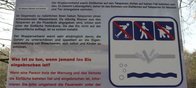 Eisflächen an MK-Talsperren nicht betreten