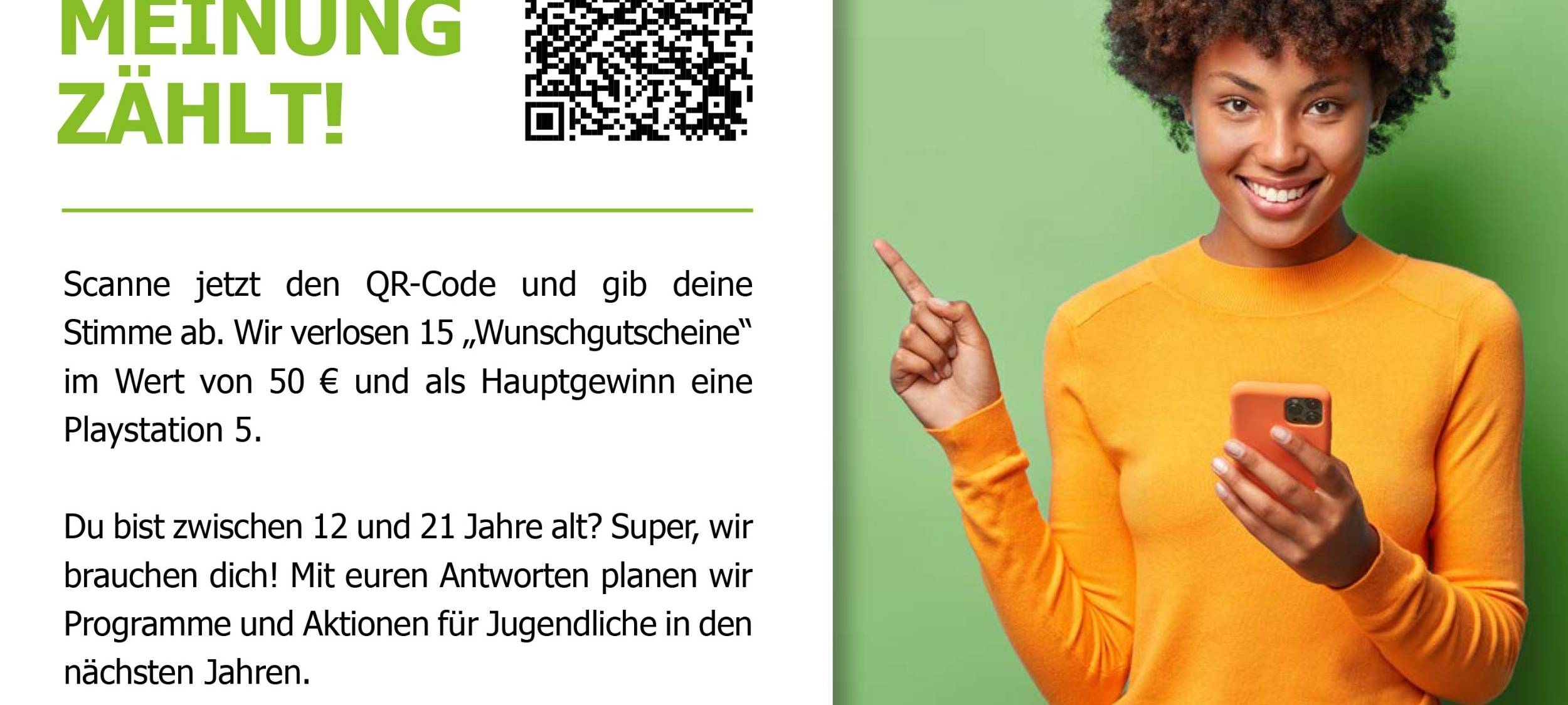 Deine Meinung zählt! Die Jugendbefragung startet am 02. September 2024 und läuft bis zum 02. November 2024, die Gewinnauslosung erfolgt am 12. November 2024.