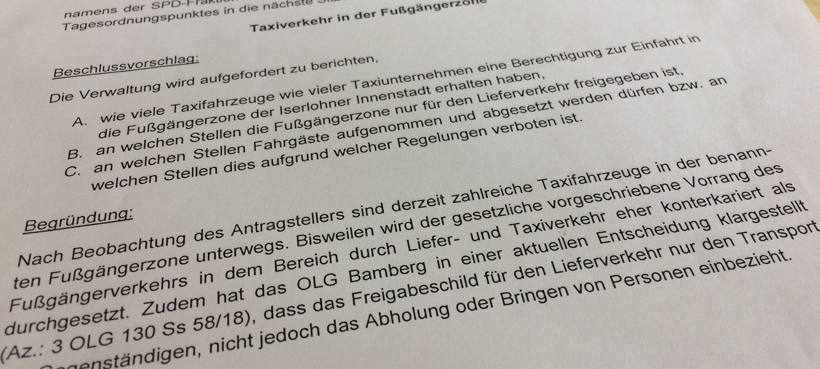 SPD will keine Taxen in der Fußgängerzone
