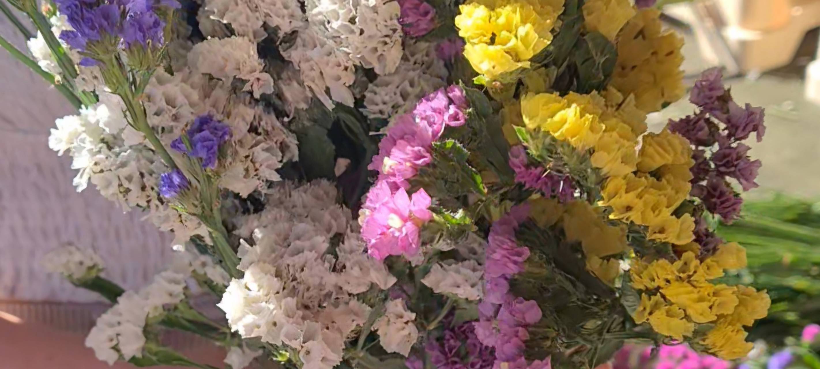 Eine Frau hält Blumen in der Hand.