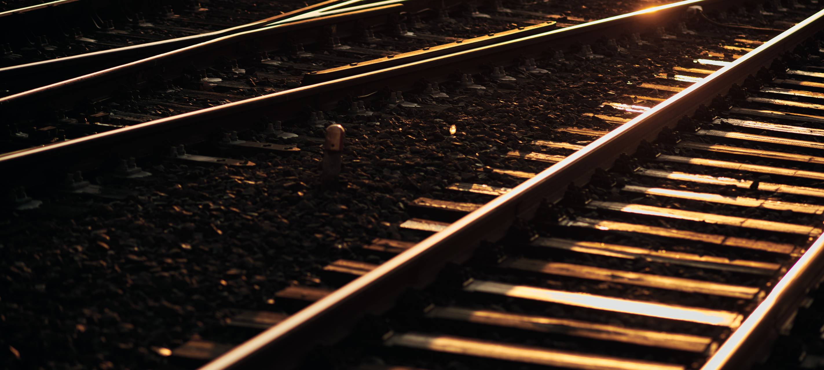 Gleise im Gegenlicht der Sonne.