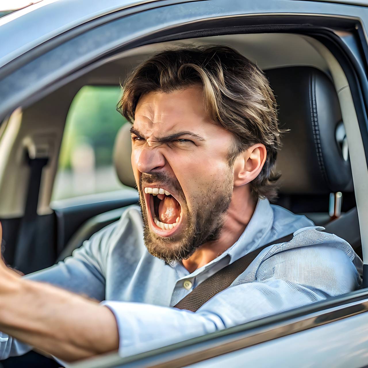 Autofahrer schimpft im Auto. Symbolbild.