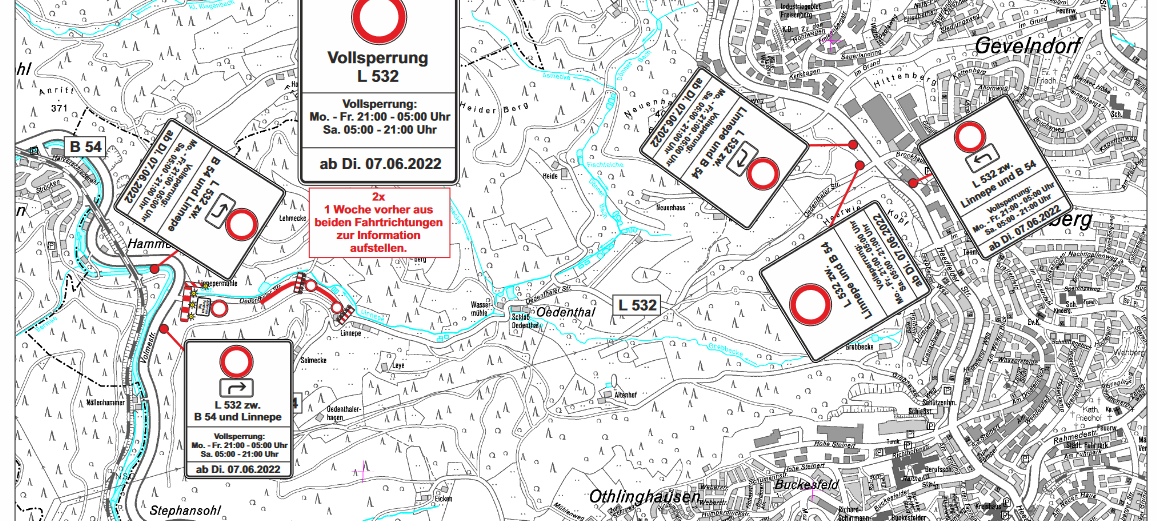Sperrung der Straße auf einer Karte